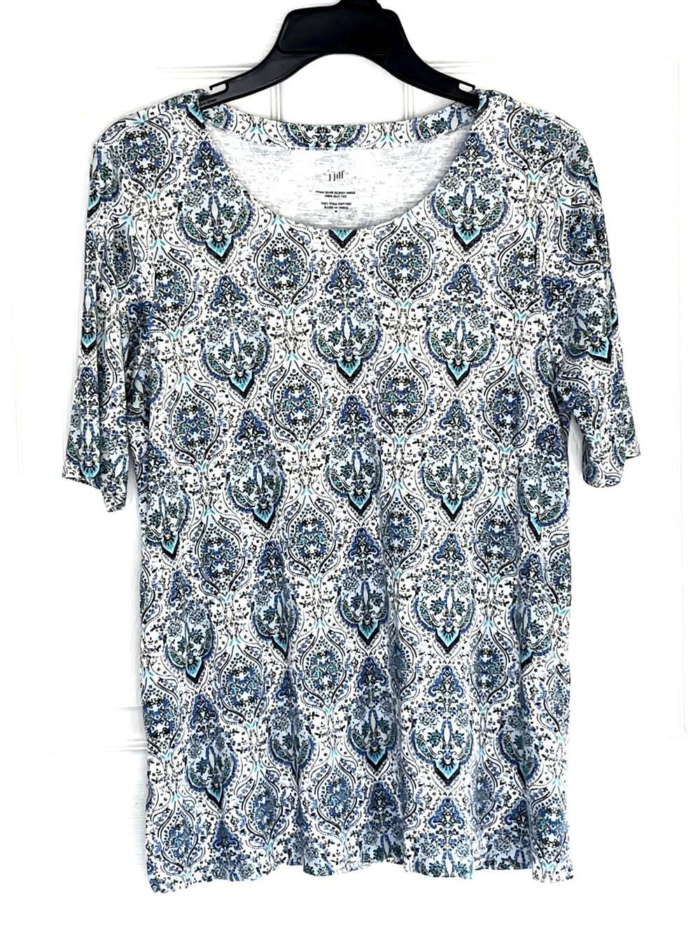 J. Jill Pima Slub Scoop Neck Side Slit Tee size M Coastal Artsy Boho